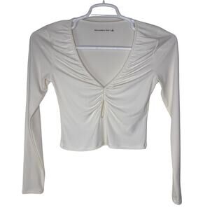 Abercrombie & Fitch Womens Small Top White Ruched Fitted Blouse Long Sleeve Crop